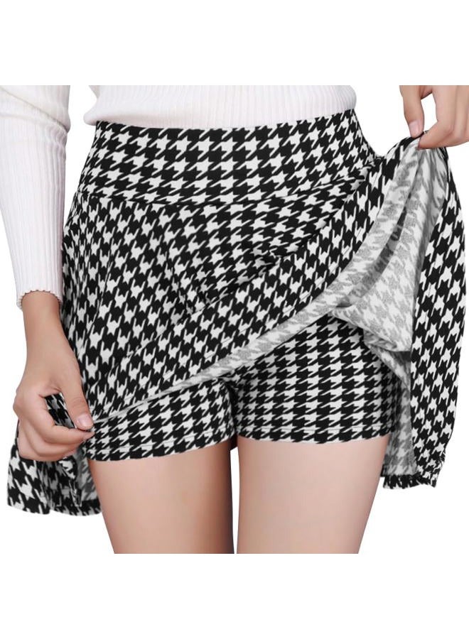 DJT Fashion Women's Casual Stretchy Flared Pleated Mini Skater Skirt with Shorts, Black and White, S - Image 1