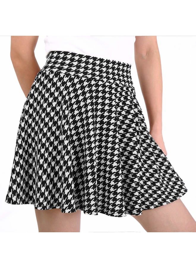 DJT Fashion Women's Casual Stretchy Flared Pleated Mini Skater Skirt with Shorts, Black and White, S - Image 3