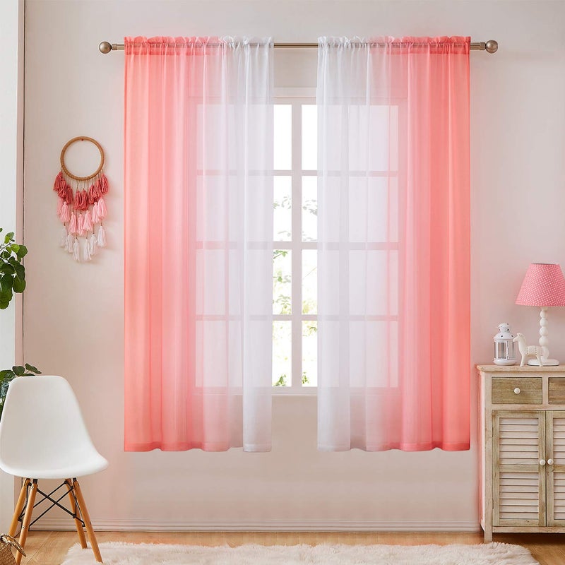 July Joy Ombre Faux Linen Stretains for Girls Bedroom Rod Pocket 2 Tone Tone Foile Semi Semi Stretains Privacy and Light Filtering مجموعة من 2 لوحات أحمر الخدود 54 × 63 بوصة الطول - Image 1