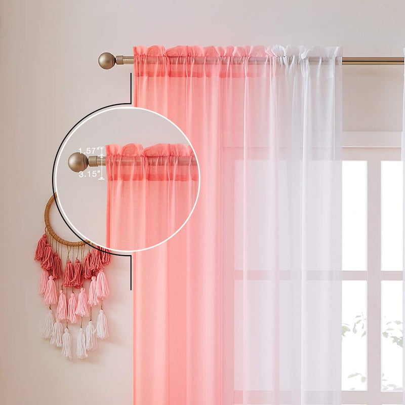 July Joy Ombre Faux Linen Stretains for Girls Bedroom Rod Pocket 2 Tone Tone Foile Semi Semi Stretains Privacy and Light Filtering مجموعة من 2 لوحات أحمر الخدود 54 × 63 بوصة الطول - Image 3