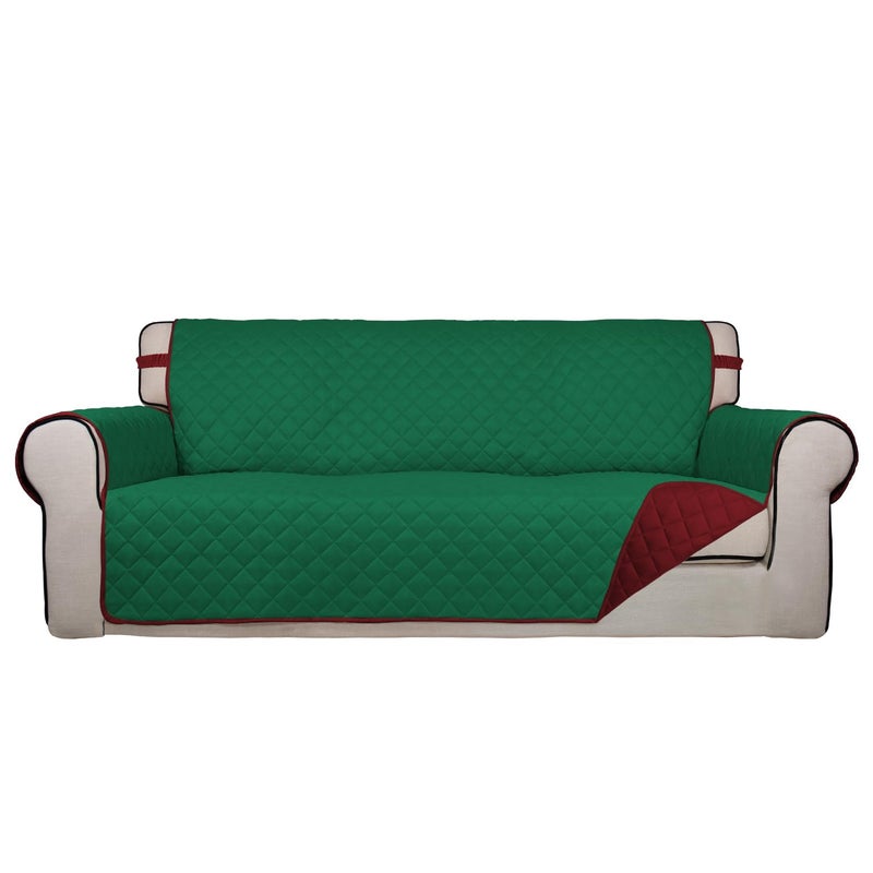 PureFit Reversible Quilted Sofa Cover Water Resistant Slipcover Furniture Protector Washable Couch Cover with Non Slip and Elastic Straps for Kids Dogs Pets Sofa GreenRed