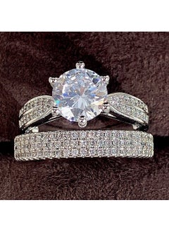 Luxury Vintage Couple Wedding Band Set White Gold