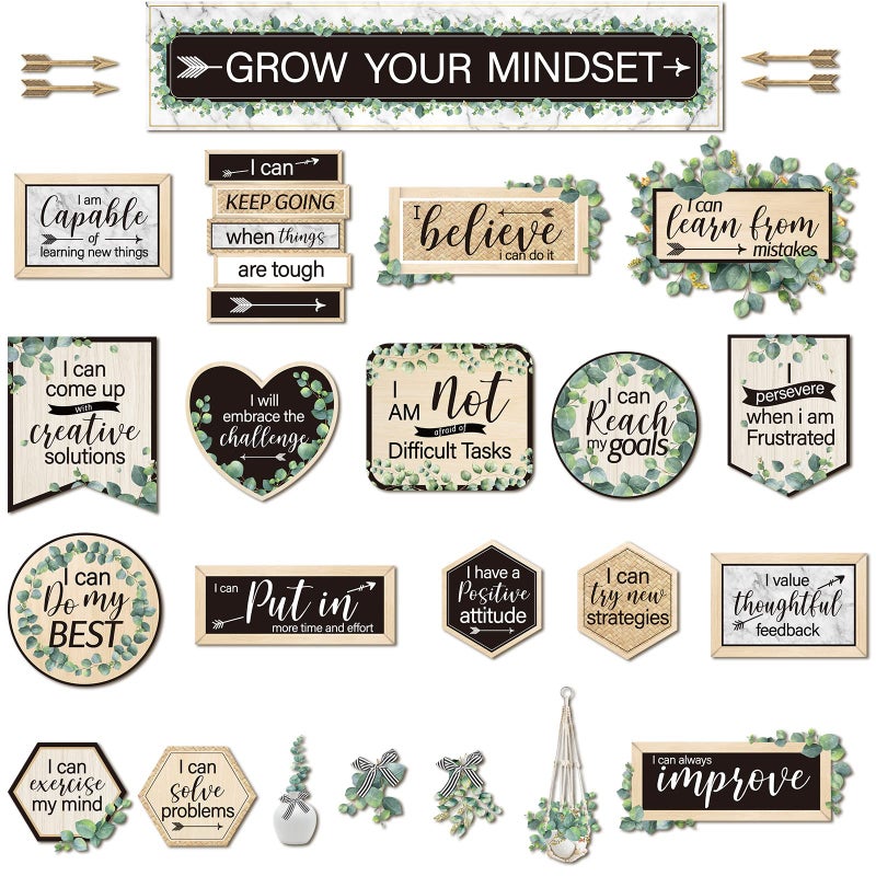 Pajean 26 Pieces Growth Mindset Posters Bulletin Board Grow Your Mindset Positive Sayings Accents Set for Middle and High School Classroom or Home Decorations, Teachers and Students Bedroom Playroom Decor - Image 1