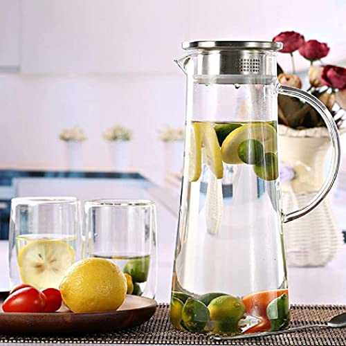 TIENER Borosilicate Glass 1.3 LTR Water Jug with Handle, Juice Beverage Carafe with Stainless Steel Lid, Big Glass Iced Tea Pitcher, 1 Pcs Set (Borosilicate 1.3 Liter Stright) - Image 2