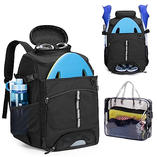 GOBUROS Swim Backpack for Swimmers, Swim Equipment Bag with Additional PVC Transparent Bag for Workout Gear, Swimming Backpack for Swimming, Pool, Beach and Gym, Black - Image 1