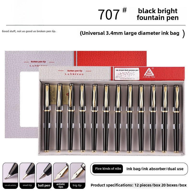 Generic Fine Point Metal Fountain Pen Gift Set 3.4mm Ink Cartridge Black and bright 