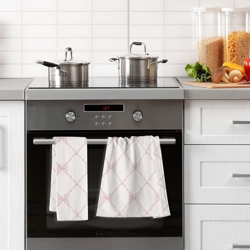 susiyo 2 Pcs Fingertip Towels Pink Bow Pattern Small Hand Towels 16x28 inch Cotton Face Towels - Image 5