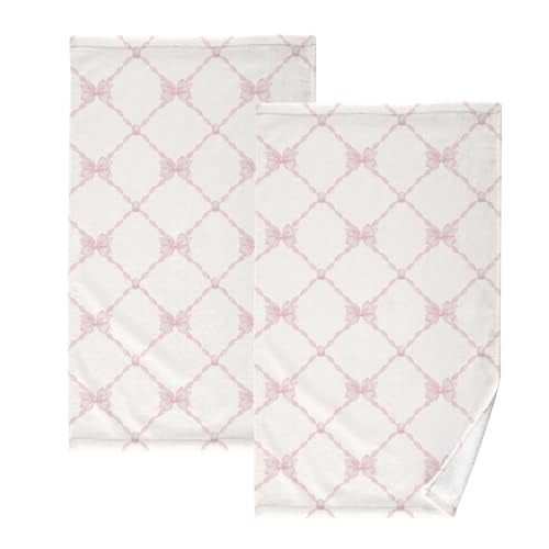 susiyo 2 Pcs Fingertip Towels Pink Bow Pattern Small Hand Towels 16x28 inch Cotton Face Towels - Image 1