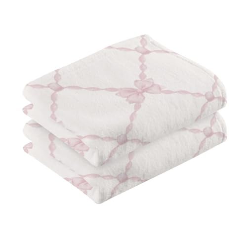 susiyo 2 Pcs Fingertip Towels Pink Bow Pattern Small Hand Towels 16x28 inch Cotton Face Towels - Image 2