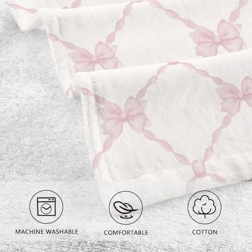 susiyo 2 Pcs Fingertip Towels Pink Bow Pattern Small Hand Towels 16x28 inch Cotton Face Towels - Image 4