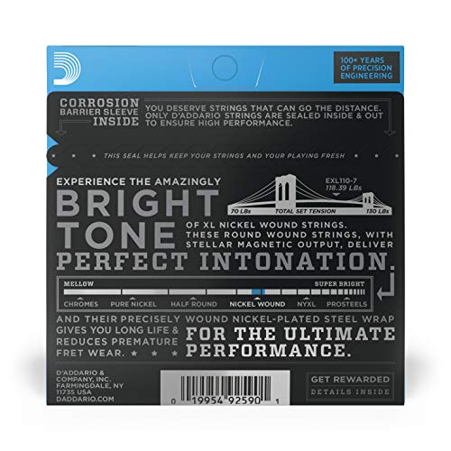 D'Addario EXL110-7 7-String Nickel Wound Electric Guitar Strings, Regular Light, 10-59 - Image 2
