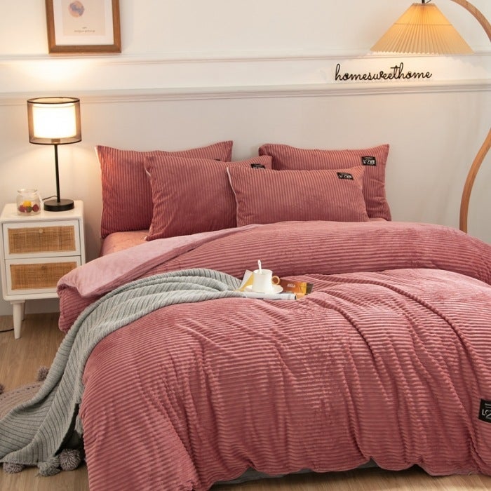 Magic Velvet Four-Piece Bedding Set For , Thickened Coral Velvet Three-Piece Set, Flannel Bed Sheet, Duvet Cover, Milk Velvet - Image 1