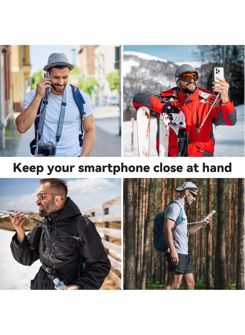 Adando [2 Pack] Phone Tether Lanyard Anti Theft Strap with Carabiner - Anti-Drop Outdoor Accessory for Skiing, Hiking, Cycling, Fishing & Climbing - Fit Most Cell Phones (Black+Black) - Image 2