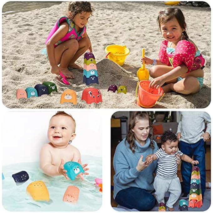 PACK OF 8 MULTICOLOURED STACKING TOYS WITH VARIOUS ANIMAL PATTERNS AND DIFFERENT SIZES, CHILD-FRIENDLY, ANIMAL PICTURE, COLOURFUL ANIMAL PARTY, FOR BOYS AND GIRLS, CAN BE INDOOR AND OUTDOOR - Image 4