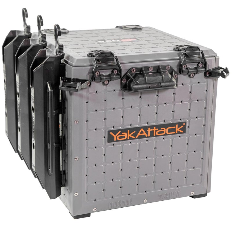 YakAttack صندوق صيد يكاتاك بلاك باك برو 13" × 13" مع 3 حوامل قضبان - رمادي حربي | صندوق تخزين معدات مدمج ومنظم للأدوات للقوارب | خفيف الوزن، متين وقابل للتخصيص كملحق بحري - Image 1