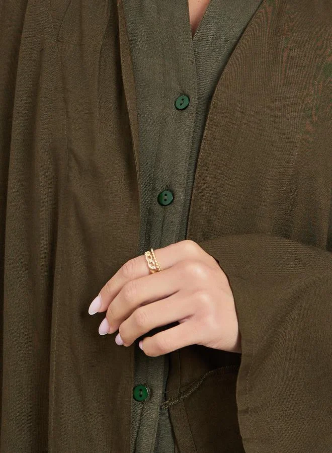 Styli  Olive Regular Fit Open Front Kimono for Women | Best Price UAE