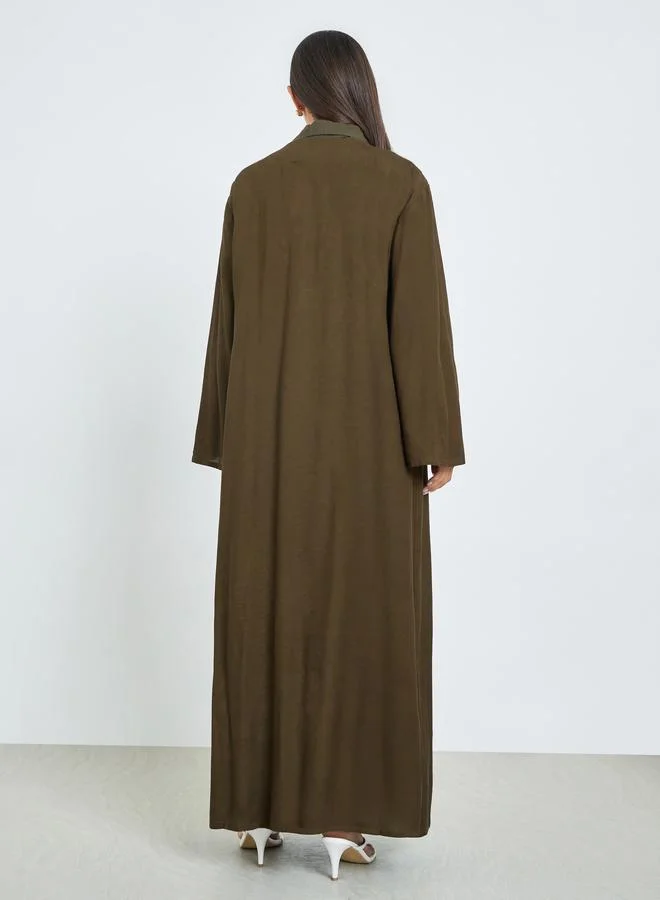 Styli  Olive Regular Fit Open Front Kimono for Women | Best Price UAE