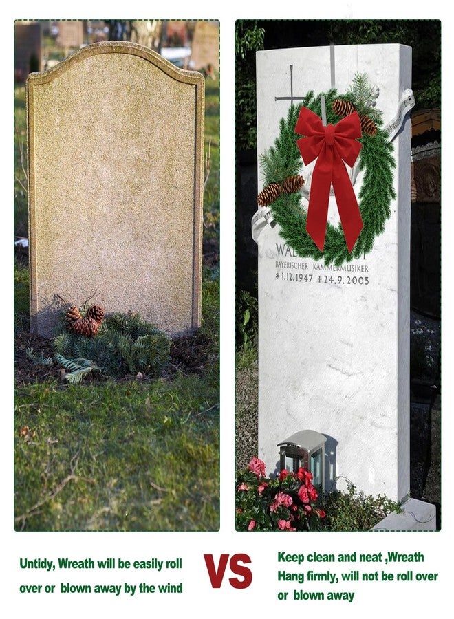 Jeyeou 2PCS Christmas Headstone Wreath Hanger Adjustable Double Sided Gravestone Cemetery Wreath Holder Over The Door Metal Hook 6"-11" String Light Hanging Hook Wall Hanger for Christmas Easter Memorial Day - Image 4