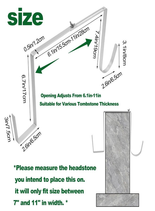 Jeyeou 2PCS Christmas Headstone Wreath Hanger Adjustable Double Sided Gravestone Cemetery Wreath Holder Over The Door Metal Hook 6"-11" String Light Hanging Hook Wall Hanger for Christmas Easter Memorial Day - Image 2