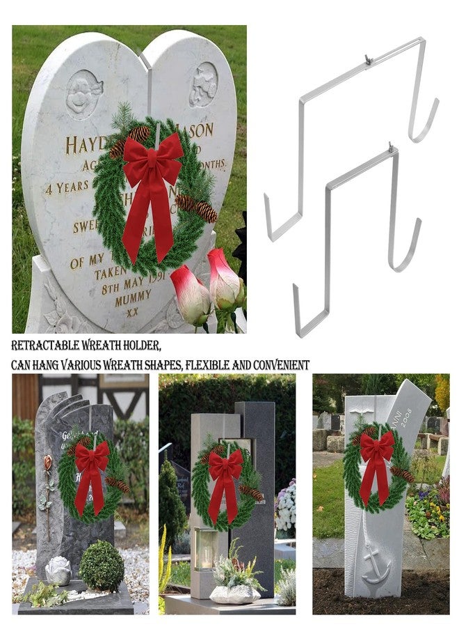 Jeyeou 2PCS Christmas Headstone Wreath Hanger Adjustable Double Sided Gravestone Cemetery Wreath Holder Over The Door Metal Hook 6"-11" String Light Hanging Hook Wall Hanger for Christmas Easter Memorial Day - Image 5