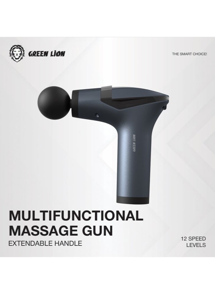 GREEN LION - Multifunctional Massage Handle GMG-05 / Up to 3 Hour working time / 4 Massage Head / Extension Handle / 12 Speed Levels / Digital Display / Massage Belt / LED Lights - Black - Image 1