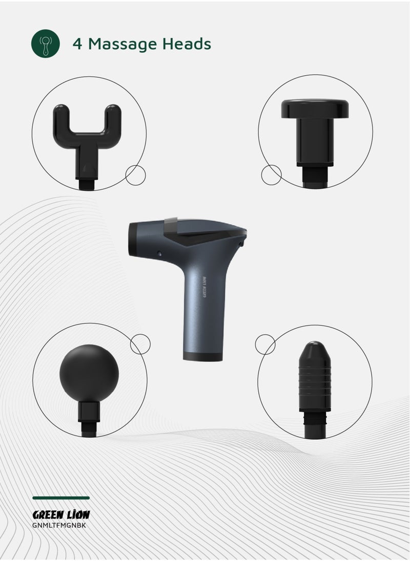 GREEN LION - Multifunctional Massage Handle GMG-05 / Up to 3 Hour working time / 4 Massage Head / Extension Handle / 12 Speed Levels / Digital Display / Massage Belt / LED Lights - Black - Image 1