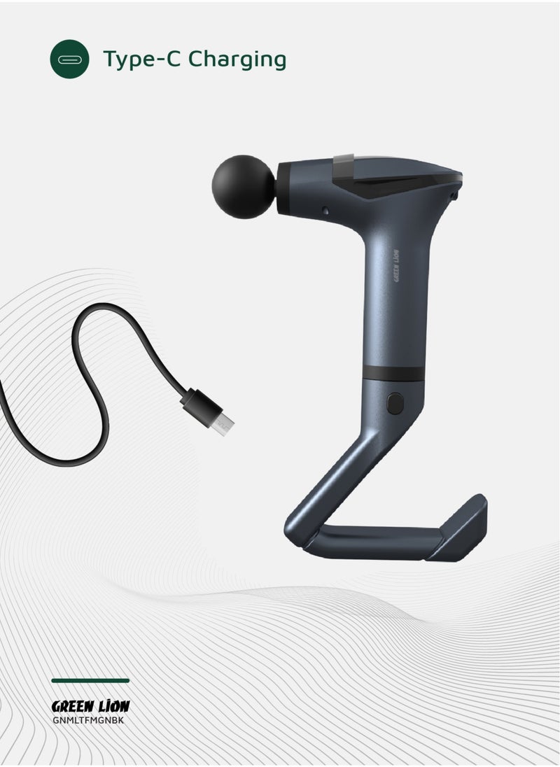 GREEN LION - Multifunctional Massage Handle GMG-05 / Up to 3 Hour working time / 4 Massage Head / Extension Handle / 12 Speed Levels / Digital Display / Massage Belt / LED Lights - Black - Image 1