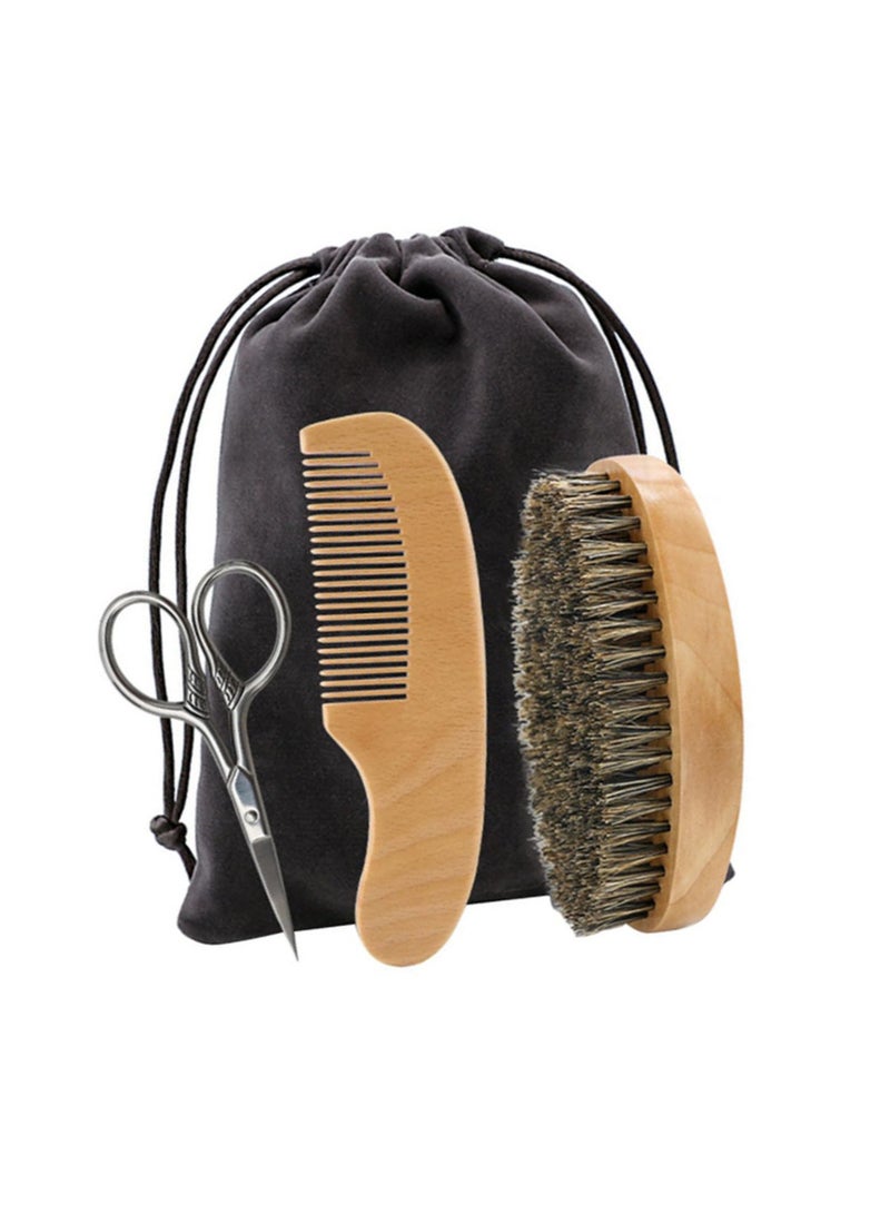 ZERIFAM ZERIFAM Beard Brush - Men Wooden Handle Beard Comb, With Storage Bag, Mane Brush, And Wooden Beard Comb, Suitable For Men's Beard Care, Cleaning, And Trimming.(Brown)  - Image 1