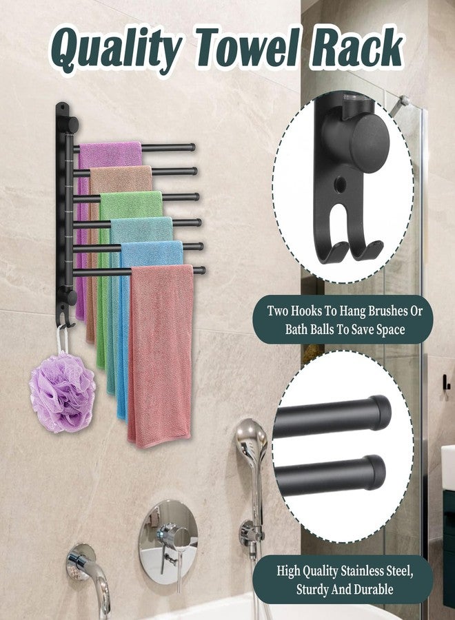 AojSup Swivel Towel Rack, Towel Bar with Wall Mounted 180° Rotation, 6 Arms Towels Hanger SUS 304 Stainless Steel, Space Saving for Kitchen, Bathroom, Outdoor (Matte Black) - Image 3