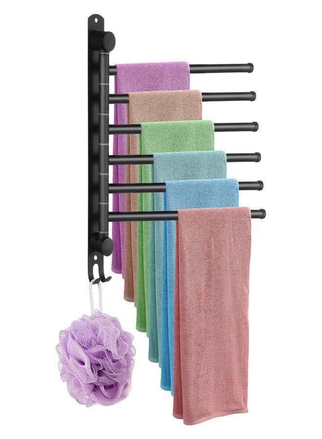 AojSup Swivel Towel Rack, Towel Bar with Wall Mounted 180° Rotation, 6 Arms Towels Hanger SUS 304 Stainless Steel, Space Saving for Kitchen, Bathroom, Outdoor (Matte Black) - Image 1