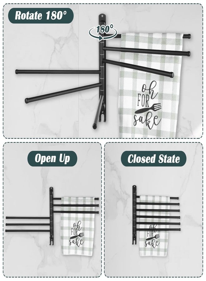 AojSup Swivel Towel Rack, Towel Bar with Wall Mounted 180° Rotation, 6 Arms Towels Hanger SUS 304 Stainless Steel, Space Saving for Kitchen, Bathroom, Outdoor (Matte Black) - Image 4