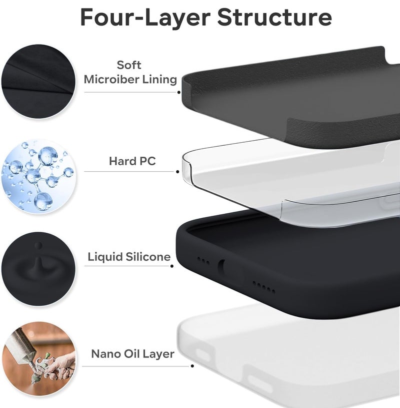 Elzzi Microfiber Logo Cut Cover Compatible for iPhone 15 Case Liquid Silicone Cases Non-Slip Full Body 4 Layer Protective Covers Shockproof Back Cover with High Raised Camera Lips (6.1 inch, Black) - Image 5