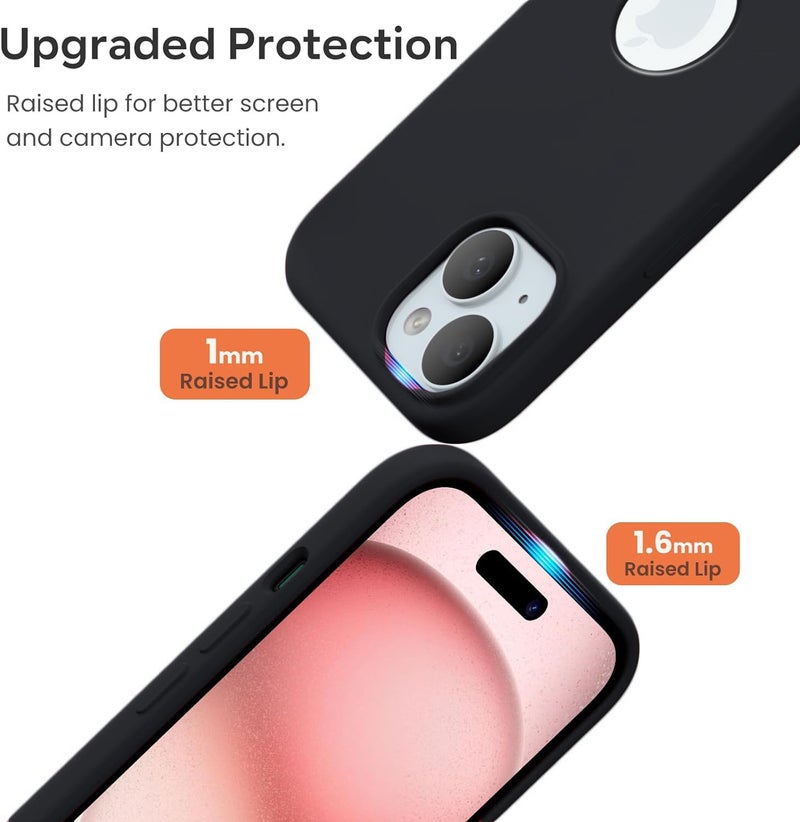 Elzzi Microfiber Logo Cut Cover Compatible for iPhone 15 Case Liquid Silicone Cases Non-Slip Full Body 4 Layer Protective Covers Shockproof Back Cover with High Raised Camera Lips (6.1 inch, Black) - Image 4