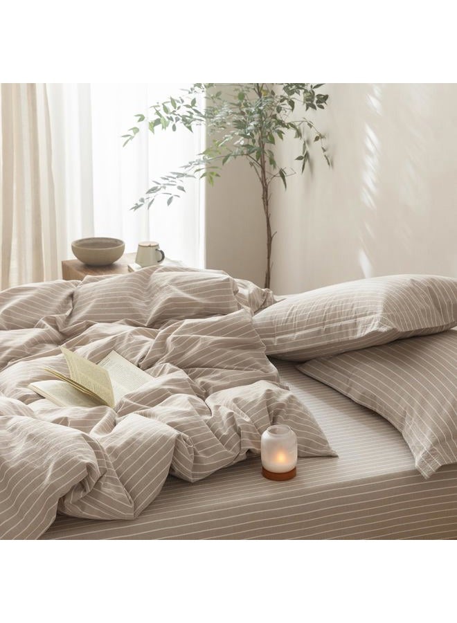 BDEAR Pinstripe Duvet Cover King Size 104x90in, 100% Washed Cotton Duvet Cover with Zipper Closure and 2 Pillowcases, Linen Grey-White Stripe - Image 4
