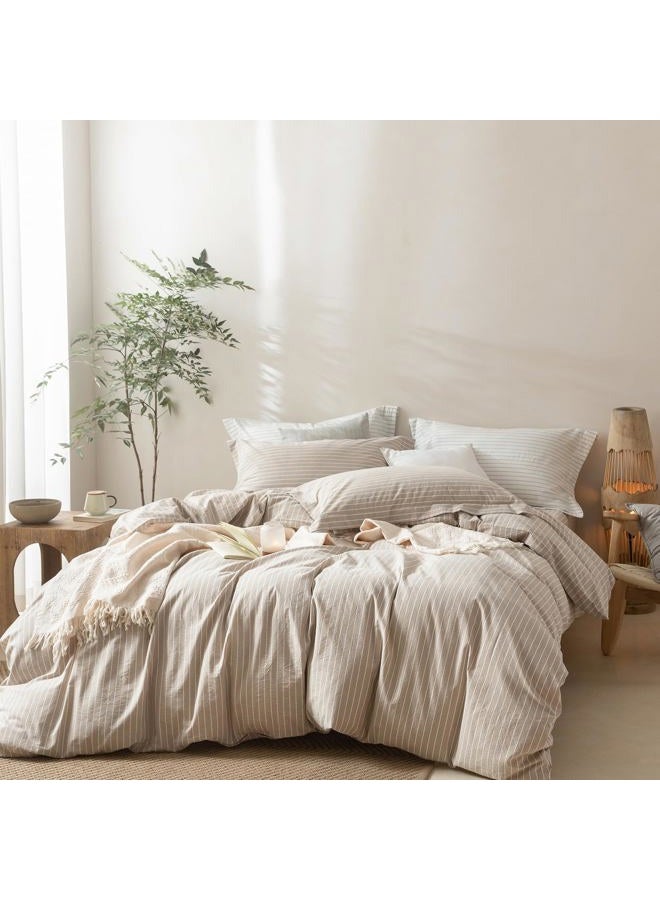 BDEAR Pinstripe Duvet Cover King Size 104x90in, 100% Washed Cotton Duvet Cover with Zipper Closure and 2 Pillowcases, Linen Grey-White Stripe - Image 1