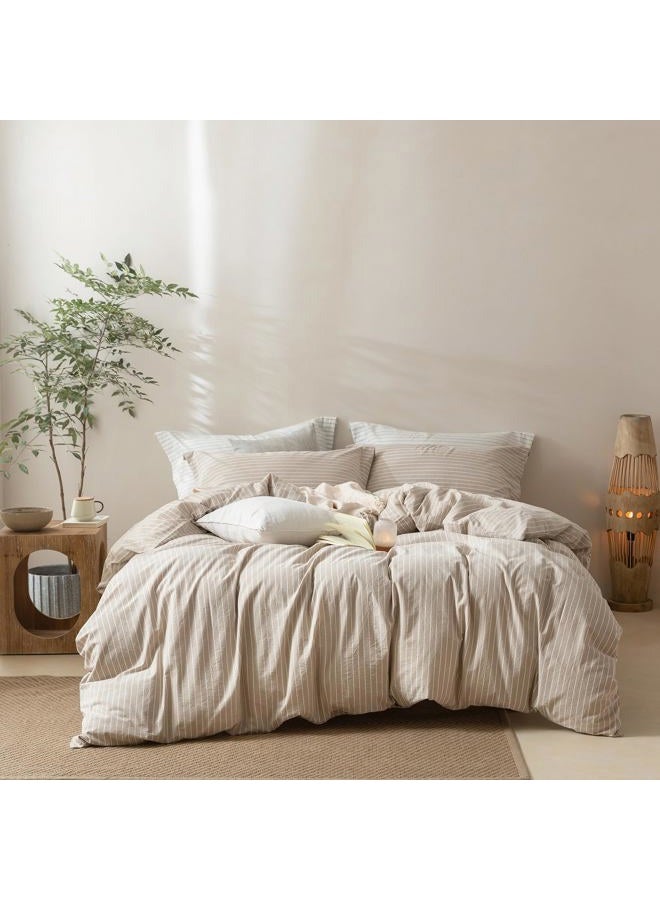 BDEAR Pinstripe Duvet Cover King Size 104x90in, 100% Washed Cotton Duvet Cover with Zipper Closure and 2 Pillowcases, Linen Grey-White Stripe - Image 3