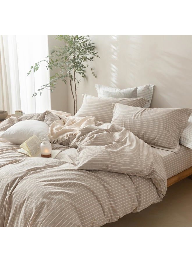 BDEAR Pinstripe Duvet Cover King Size 104x90in, 100% Washed Cotton Duvet Cover with Zipper Closure and 2 Pillowcases, Linen Grey-White Stripe - Image 2
