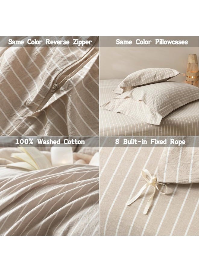 BDEAR Pinstripe Duvet Cover King Size 104x90in, 100% Washed Cotton Duvet Cover with Zipper Closure and 2 Pillowcases, Linen Grey-White Stripe - Image 5