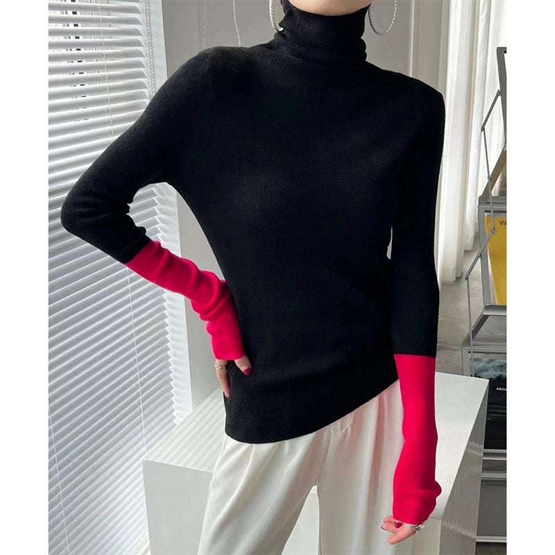 European womens clothing Station 23 new European fashionable contrast color wool candy color turtleneck knitted top sweater bottoming shirt for women Purple K589