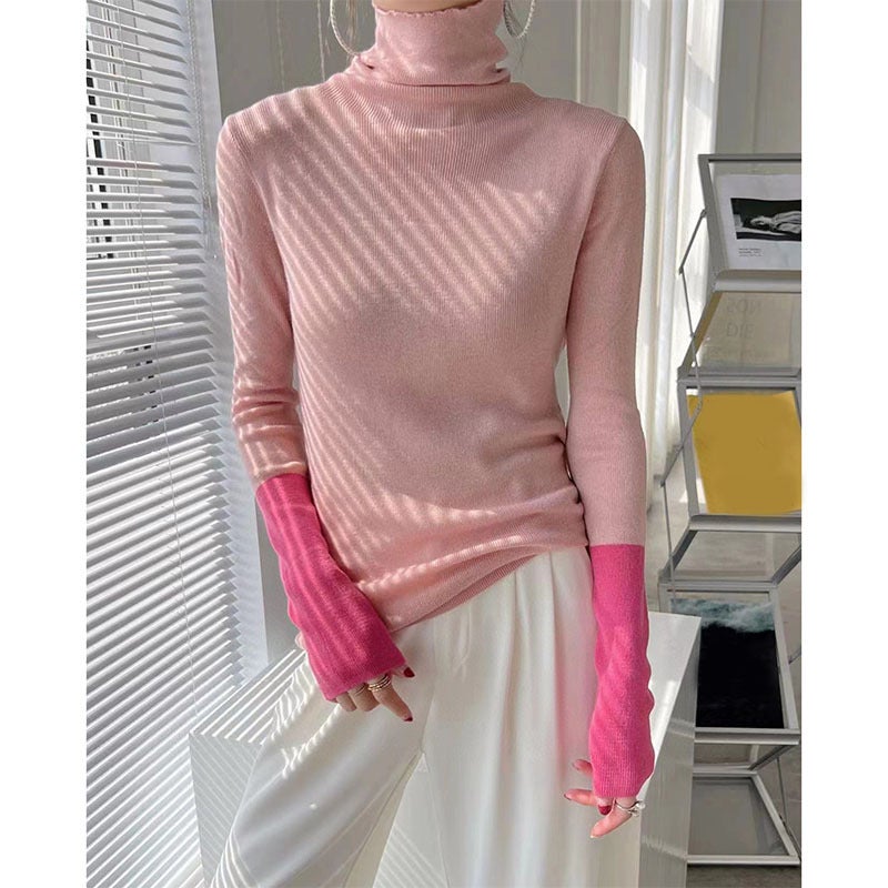 European womens clothing Station 23 new European fashionable contrast color wool candy color turtleneck knitted top sweater bottoming shirt for women Purple K589