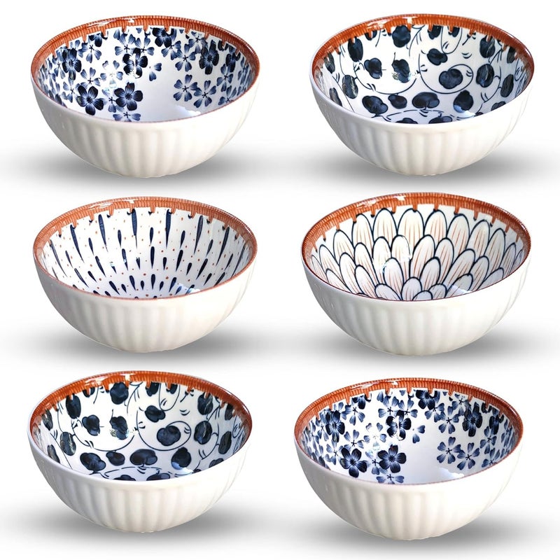 Eletree Beautiful Gift Box Packed Ceramic Floral Dinner Set Japanese Style,Apply to Soup,Dessert,Pasta,Salad Set Ramen Dinnerware Set,Quality Porcelain Plates with Chopstick (Bowl f 6) - Image 1