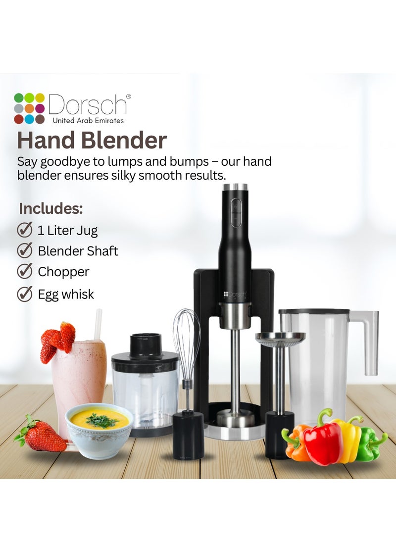 Dorsch Danish Design Hand Blender HB600 | 800W Powerful Motor, Turbo Function, 6 Speed Control | Multi-Function Set with Masher, Egg Whisk, Chopper, Beaker | Stainless Steel Blades, BPA-Free, Ergonomic Design | Compact, Easy to Clean (Full Set) - Image 1