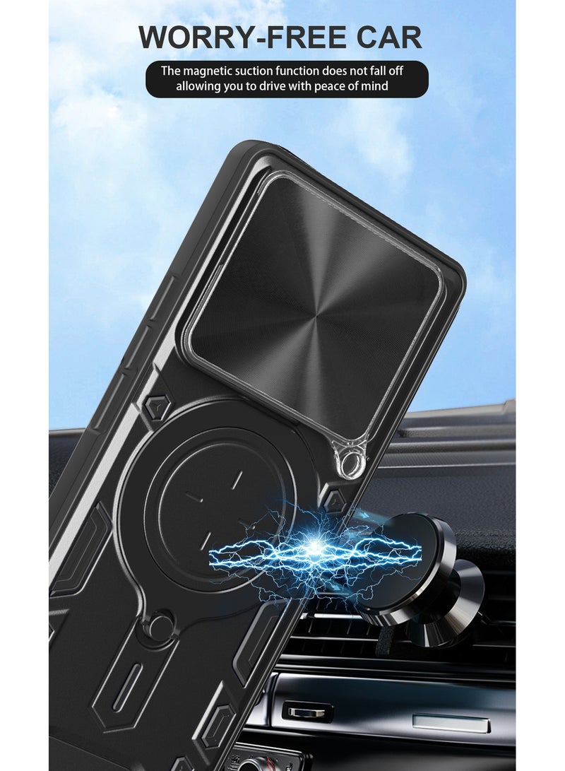 Tecno Pova 6 برو 5G الهاتف المحمول القضية ، انزلاق الكاميرا عدسة الغطاء ، 360 درجة قوس الدورية خاتم ، صدمة برهان الهاتف المحمول القضية ، متوافق مع سيارة محمولة على الهاتف المحمول المغناطيسي القضية ، تنطبق على Tecno Pova6 برو 5G الأسود - Image 4