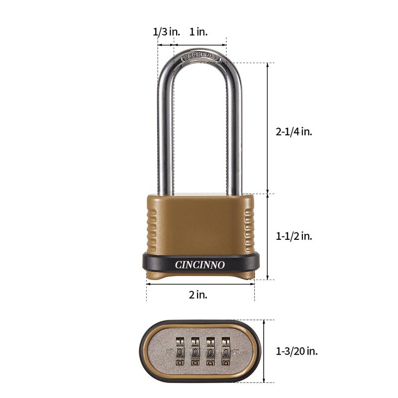 CINCINNO Heavy Duty Combination Lock, 4-Digit Combo Lock with Long Shackle,Weatherproof Combination Padlock for Outdoor Use,4 Pack - Image 2