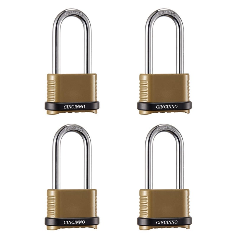 CINCINNO Heavy Duty Combination Lock, 4-Digit Combo Lock with Long Shackle,Weatherproof Combination Padlock for Outdoor Use,4 Pack - Image 1