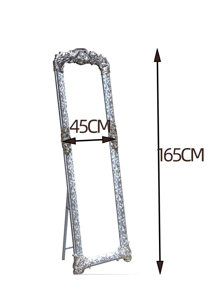 Full Length Mirror Full Body Mirror Floor Standing Vanity Mirror with Vertical Bracket Metal Frame European Dressing Mirror for Bedrooms Living Rooms Clothing Stores (Silver,165 * 45CM )  - Image 5