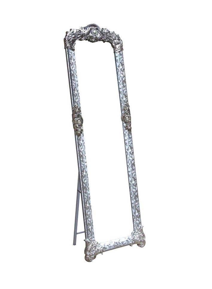Full Length Mirror Full Body Mirror Floor Standing Vanity Mirror with Vertical Bracket Metal Frame European Dressing Mirror for Bedrooms Living Rooms Clothing Stores (Silver,165 * 45CM )  - Image 1
