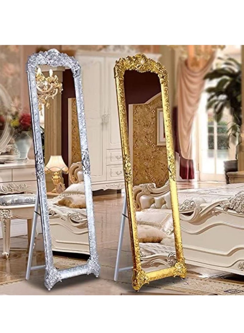 Full Length Mirror Full Body Mirror Floor Standing Vanity Mirror with Vertical Bracket Metal Frame European Dressing Mirror for Bedrooms Living Rooms Clothing Stores (Silver,165 * 45CM )  - Image 2