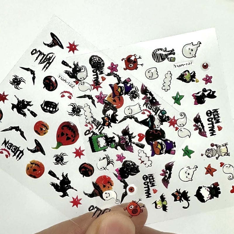 SPLOCUDU 24 Sheets Halloween Nail Stickers Pumpkin Ghost Face Nail Decals 3D Self-Adhesive Nail Supplies Spider Web Cat Bat Nail Art Stickers for Acrylic Nails for Women Kids DIY Manicure Decorations - Image 4