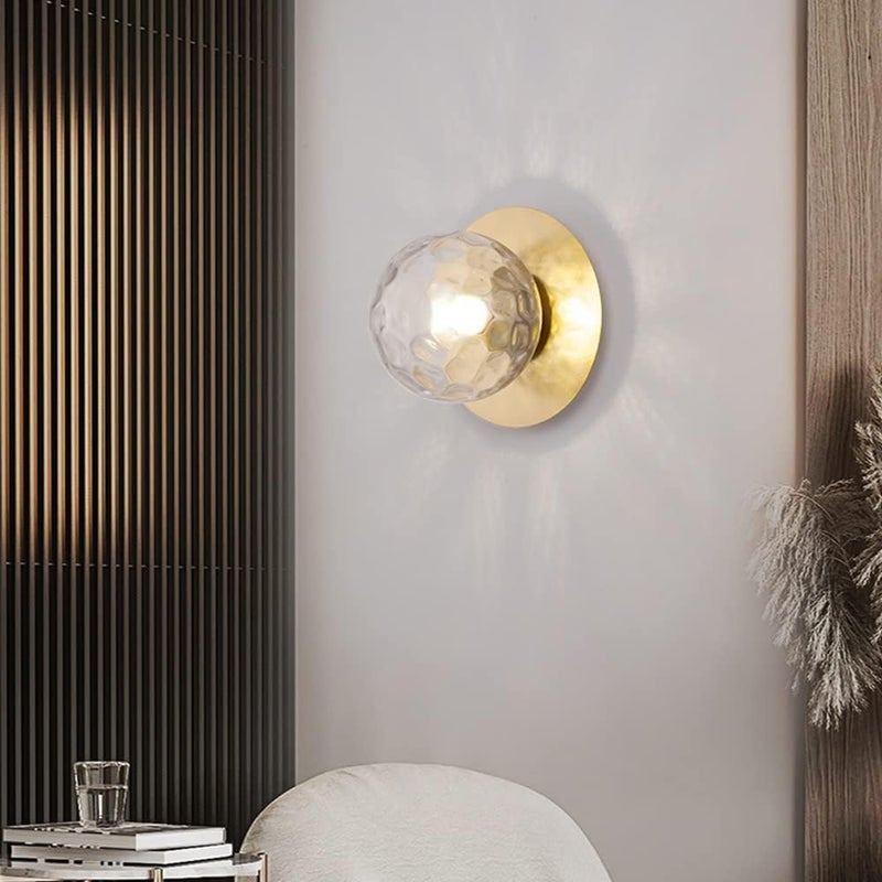 Modern Wall Mount Lamp , Modern 1-Lights Indoor Wall Light Round Metal Wall Sconce with Glass Shade Gold Vanity Mirror Light Fixture Wall Mounted Lighting for Bedside Bathroom ( Color : Gold , Size : - Image 2